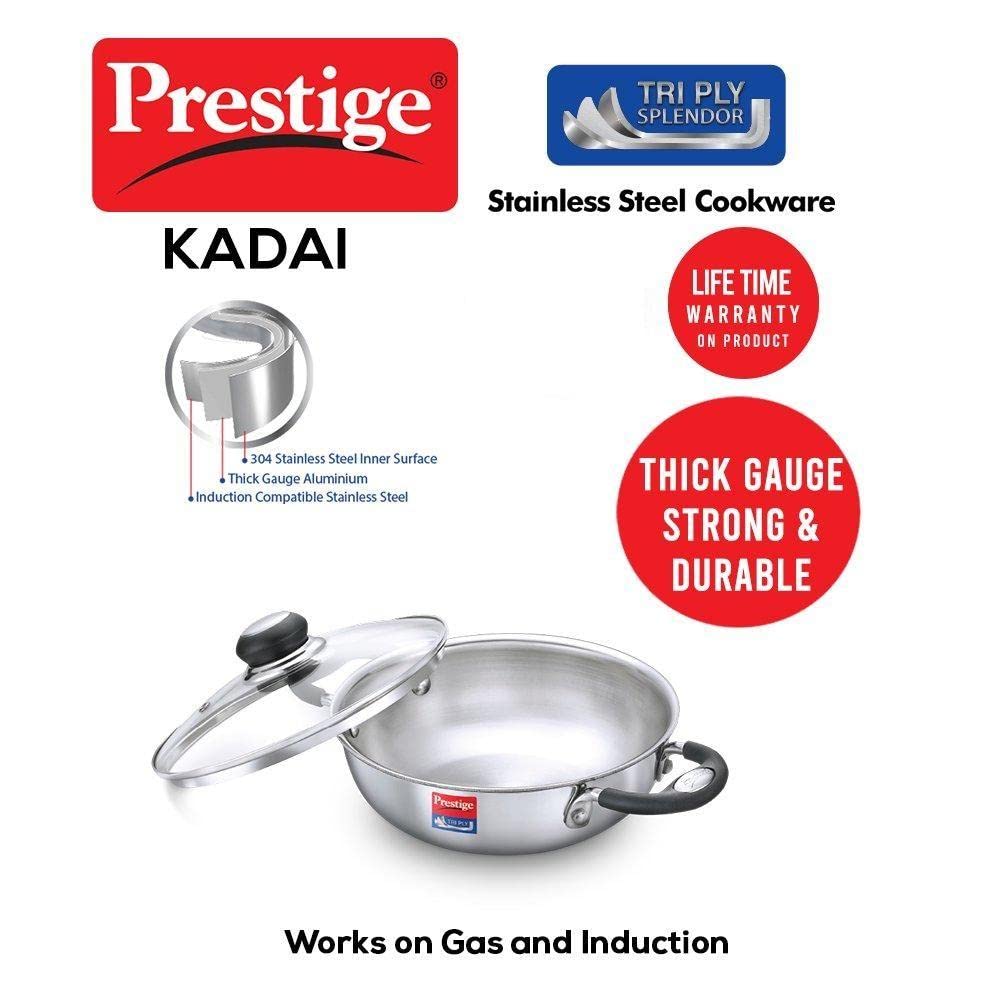 Prestige Splendor Tri-ply Stainless Steel Kadai 200mm | 1.6 Litres - 37422