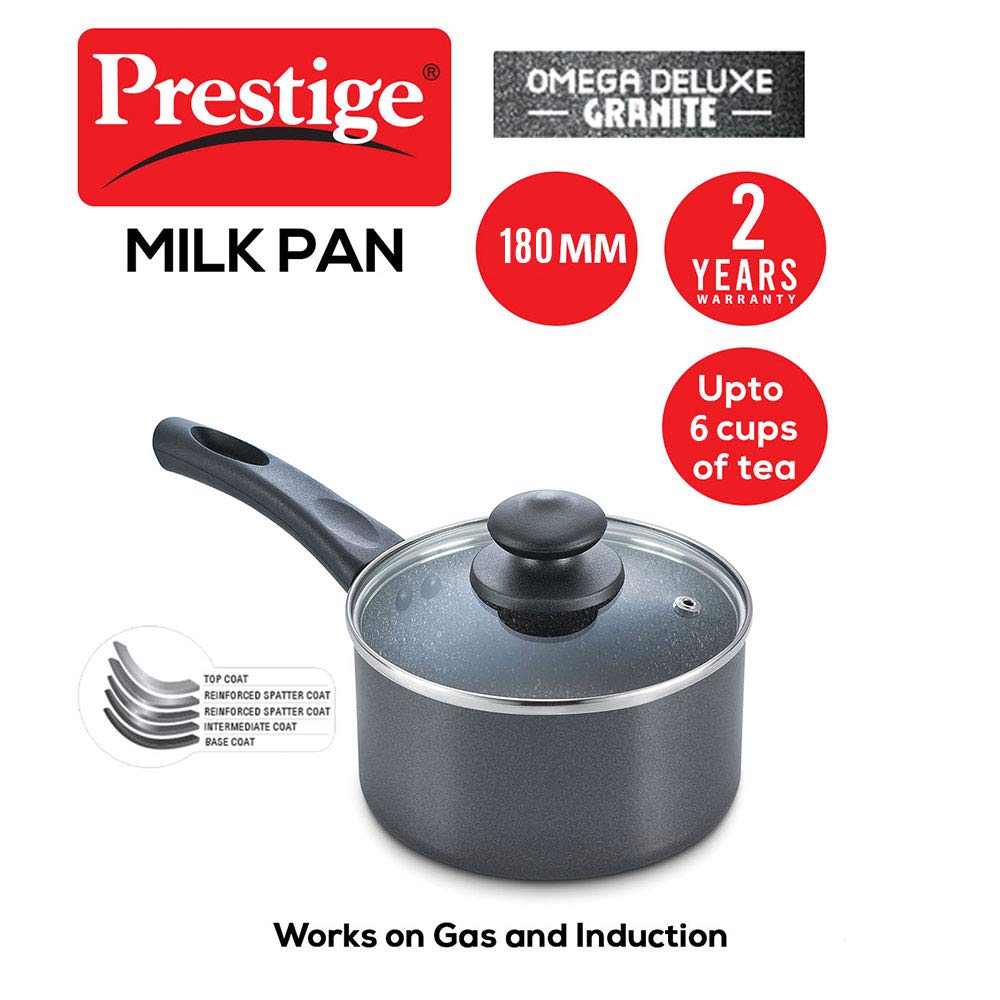 Prestige Omega Deluxe Granite Non-stick Milk Pan with Lid, 18cms - 36318