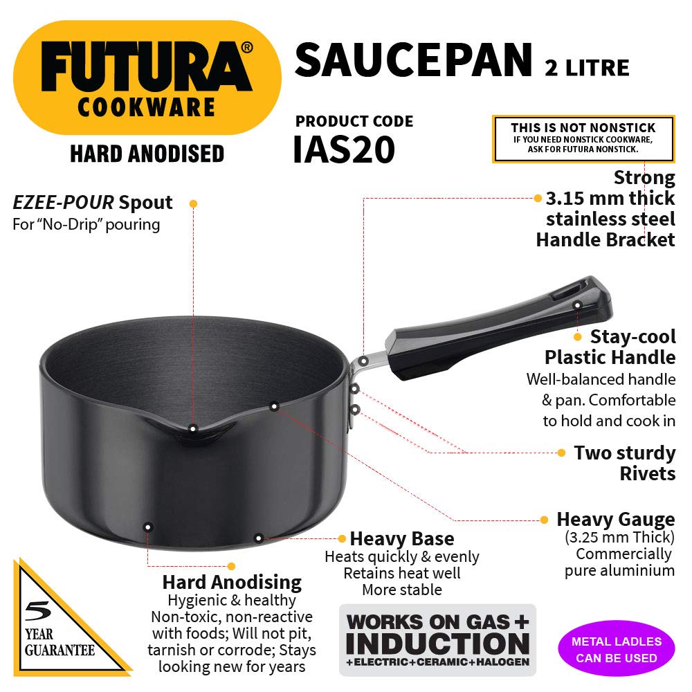 Hawkins Futura Hard Anodised Sauce Pan 2 Litres | 18cm, 3.25mm, Induction Base - IAS 20