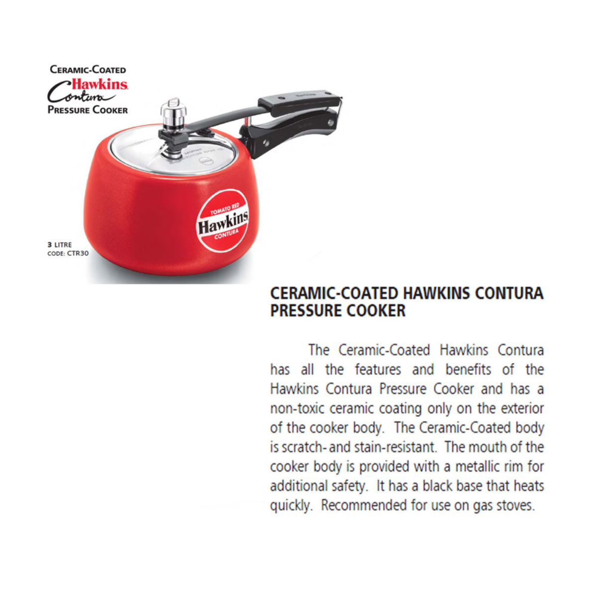 Hawkins Ceramic- Coated Contura 5 Litres Tomato Red Aluminium Inner Lid Pressure Cooker - CTR50