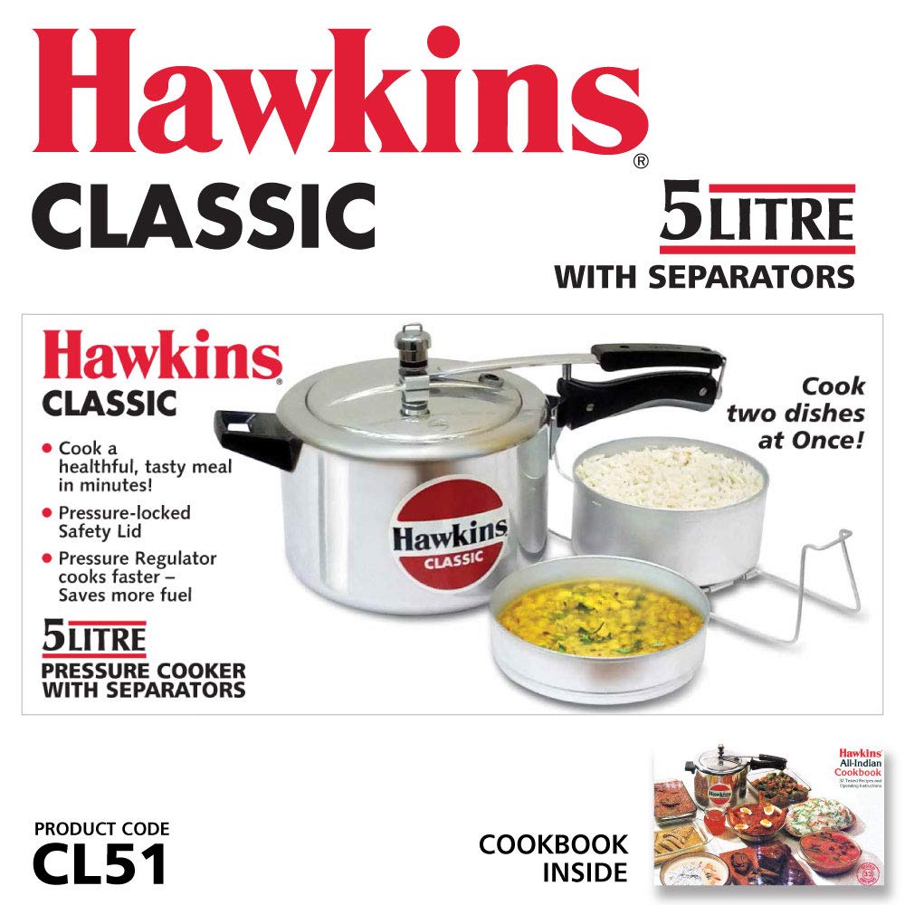 Hawkins Classic 5 Litres Inner Lid Pressure Cooker with Aluminium Separators - CL51