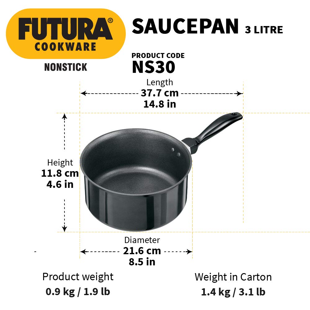 Hawkins Futura Non-stick Sauce Pan 3 Litres | 20cm, 3.25mm- NS 30