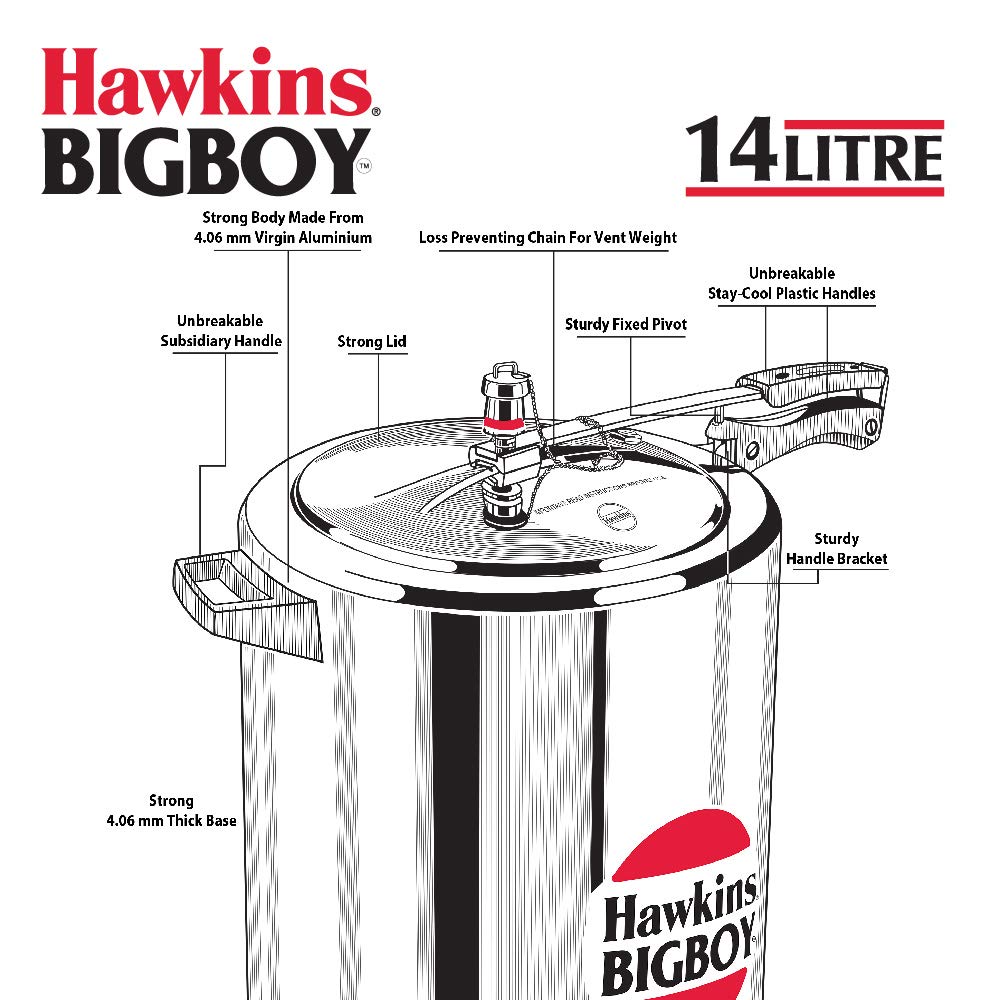 Hawkins Big Boy Aluminium Inner Lid Pressure Cooker 14 Litres - BB14
