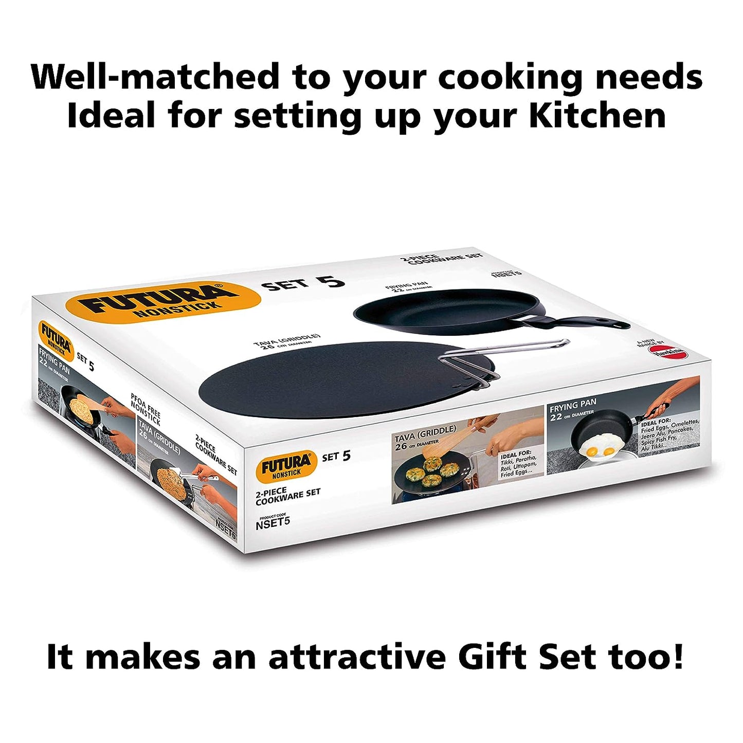 Hawkins Futura 2 Pieces Non Stick Cookware Set No. 5 - 26cm Tava and 22cm Frying Pan - NSET5