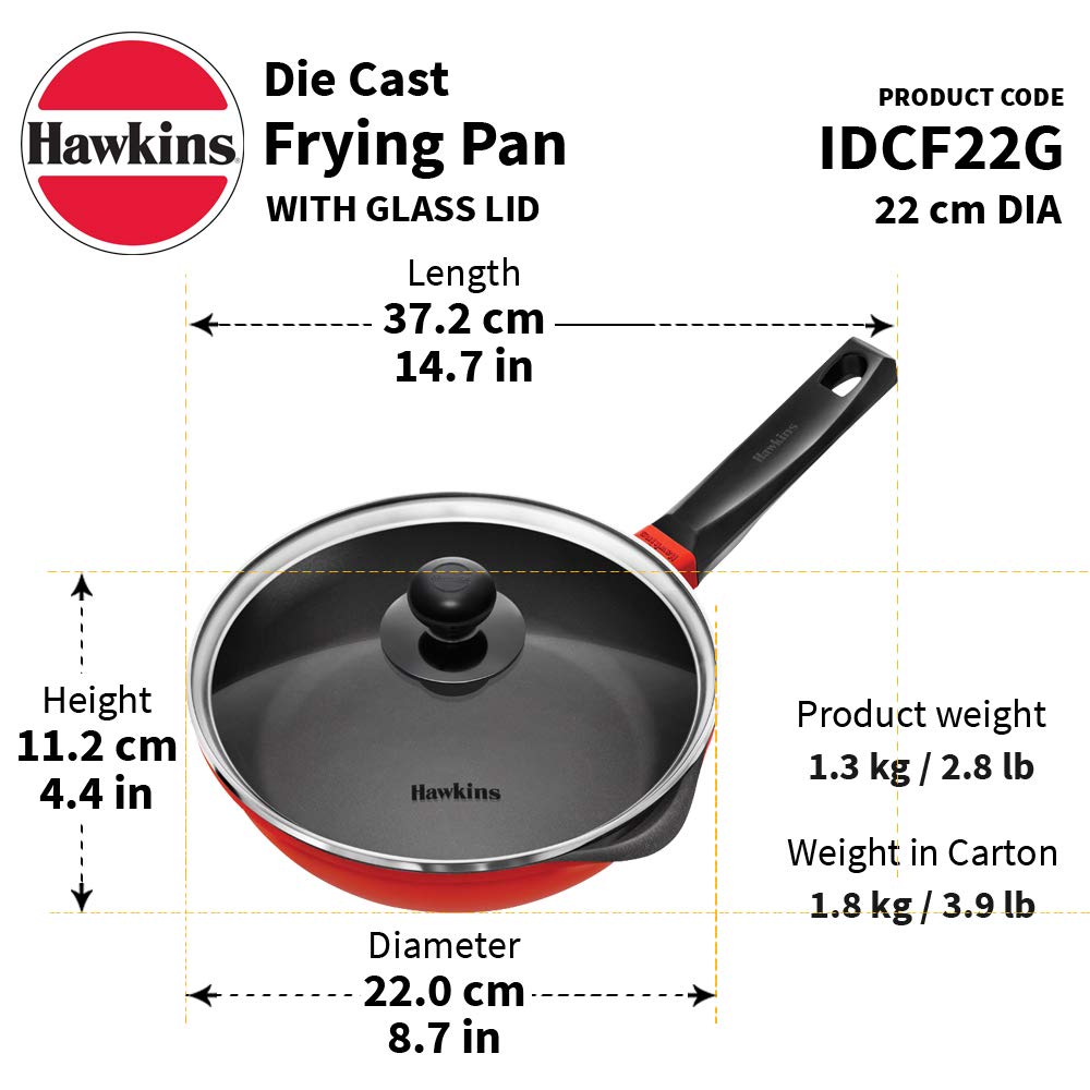 Hawkins Die-Cast Nonstick Induction Base Frying Pan With Glass Lid - IDCF 22G