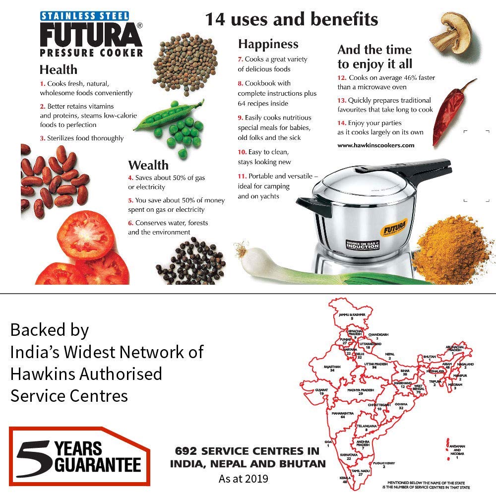 Hawkins Futura Stainless Steel Inner Lid Pressure Cooker Induction Base 5.5 Litres - FSS55