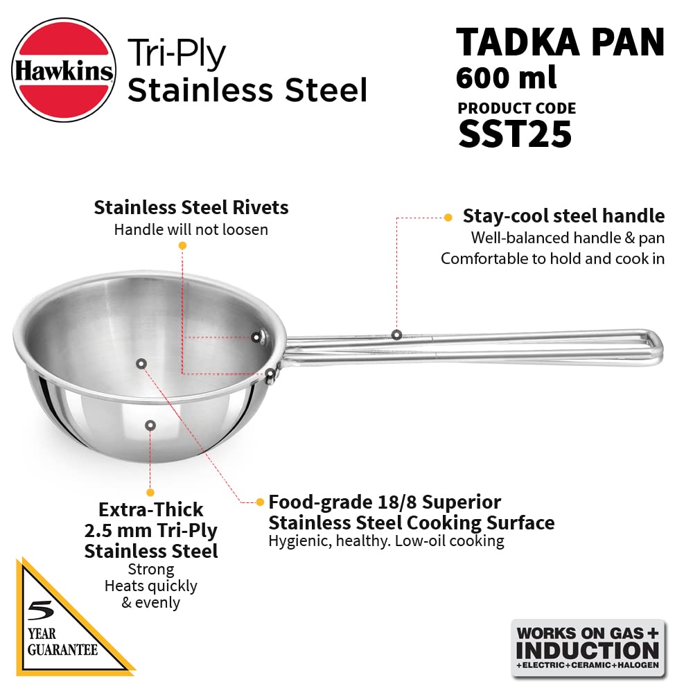 Hawkins Triply Stainless Steel Induction Base Tadka Pan 2.5 Cup || 600 ml - STP25