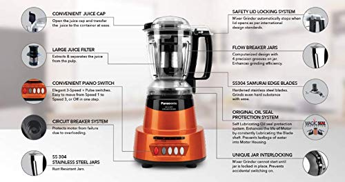 Panasonic MX-AV 425 Mixer Grinder 600 Watts 4 Jars - Sunstone orange