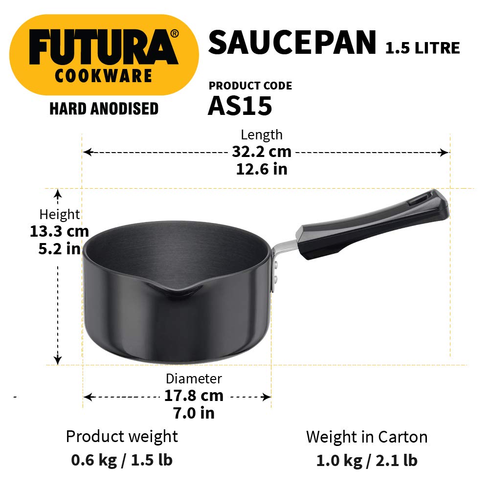 Hawkins Futura Hard Anodised Sauce Pan 1.5 Litres | 16cm, 3.25mm - AS 15