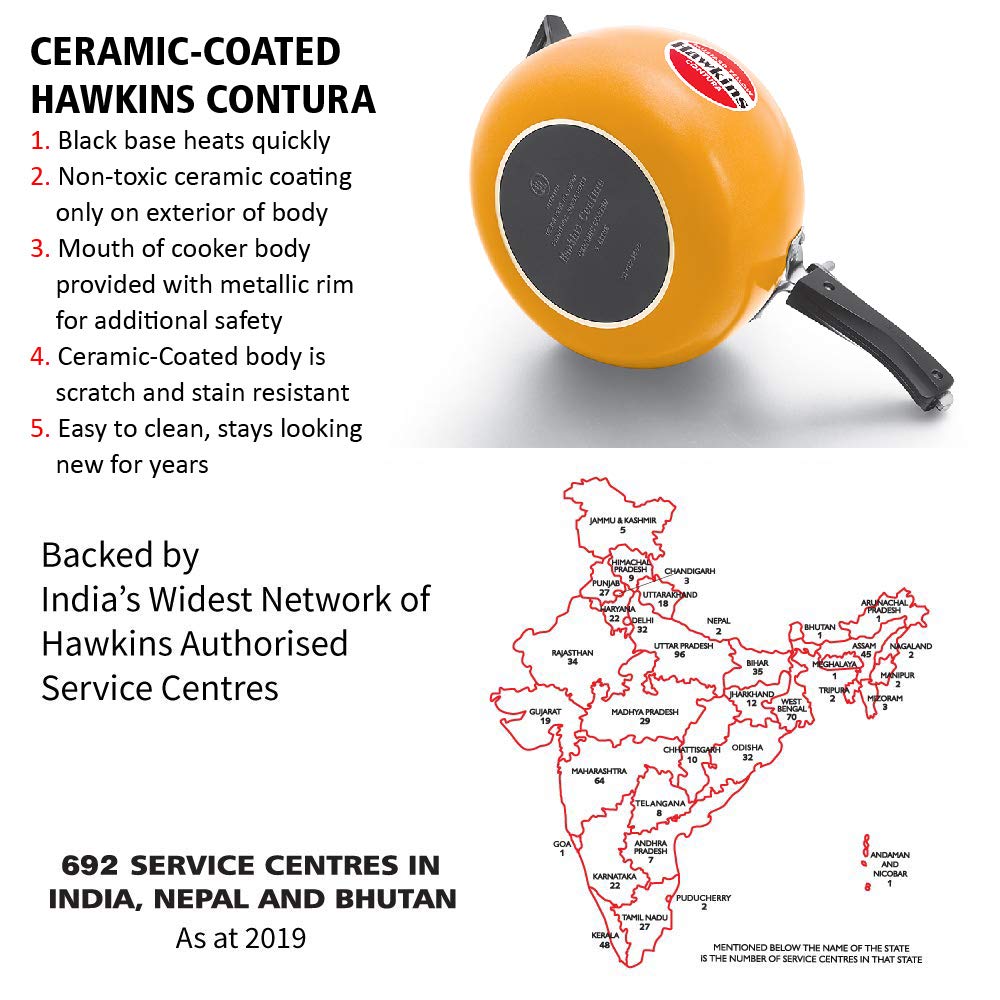 Hawkins Ceramic- Coated Contura 5 Litres Mustard Yellow Aluminium Inner Lid Pressure Cooker - CMY50