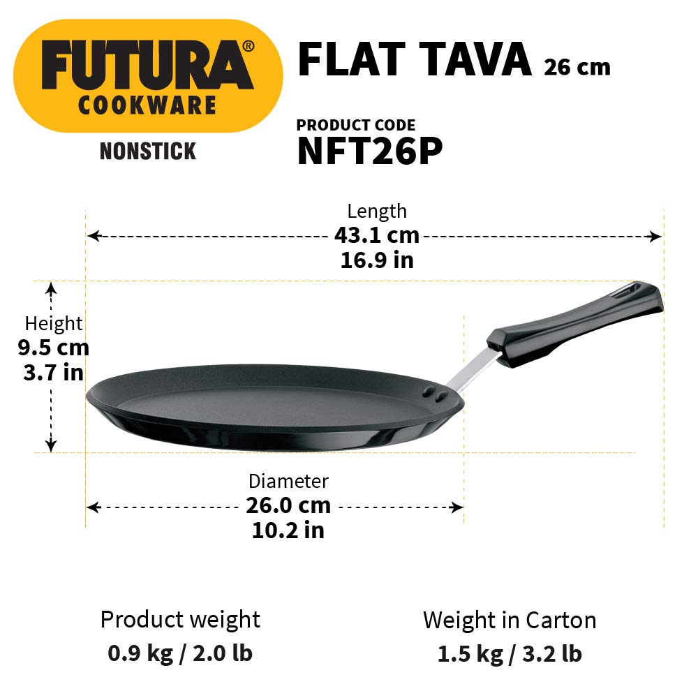 Hawkins Futura Non-stick Flat Tava With Plastic Handle 26cms, 4.88mm - NFT 26P