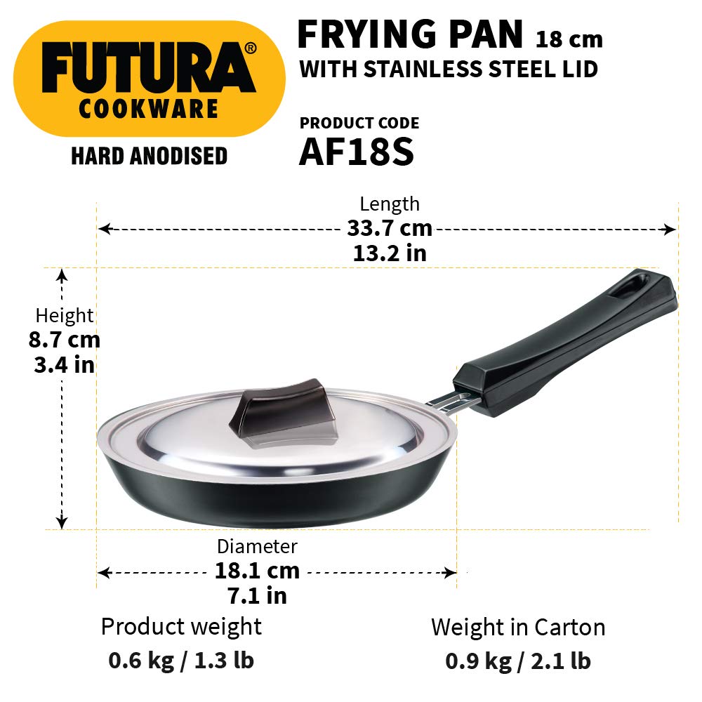 Hawkins Futura Hard Anodised Fry Pan With Stainless Steel Lid 18 cms | 4.06mm - AF 18S