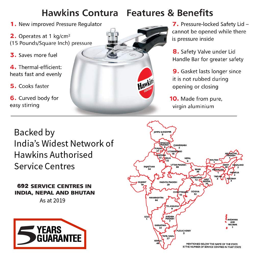 Hawkins Contura Aluminium Inner Lid Pressure Cooker, 3 Litres - HC30