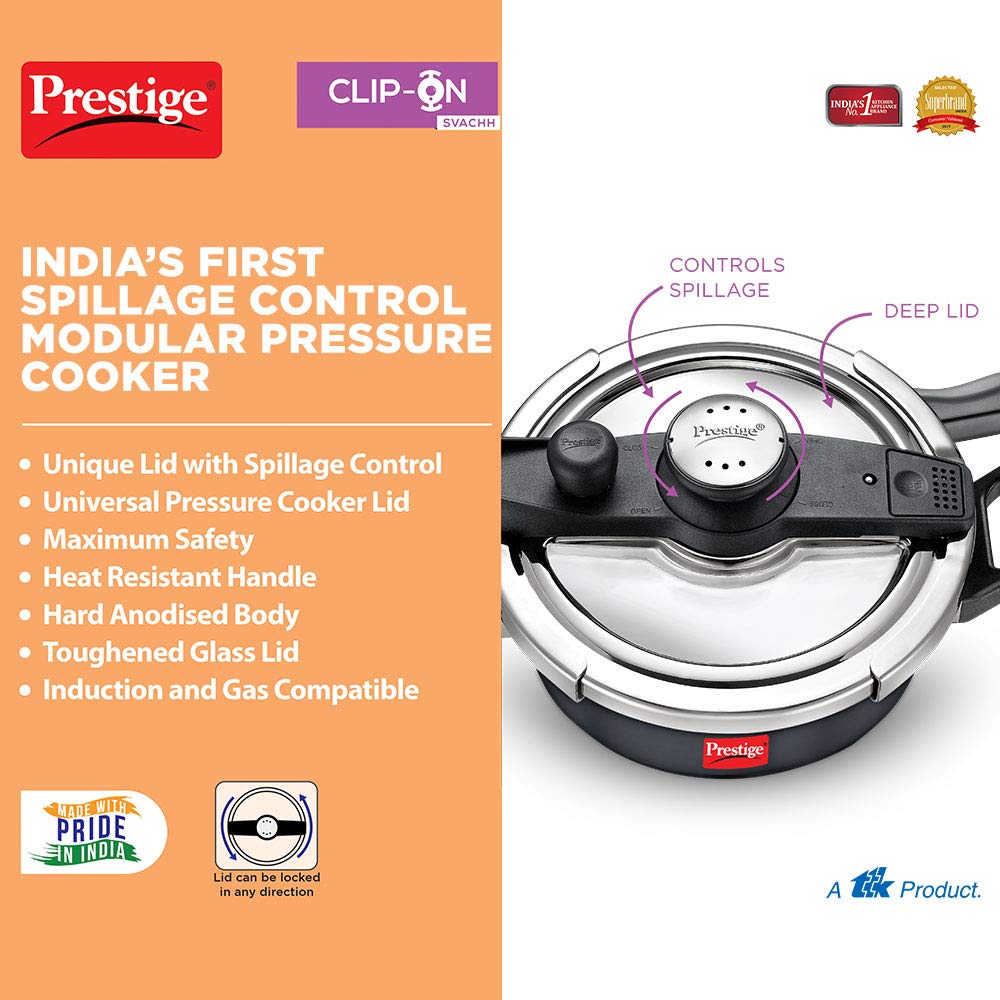 Prestige Svachh Clip-on 5 Litres Hard Anodised Aluminium Outer Lid Pressure Handi - 20235