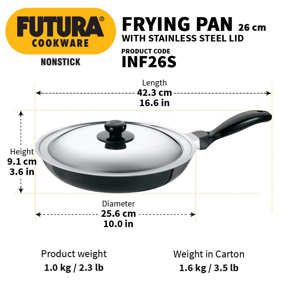 Hawkins Futura Non-stick Fry Pan With Stainless Steel Lid 26cms, 3.25mm, Induction Base - INF 26S