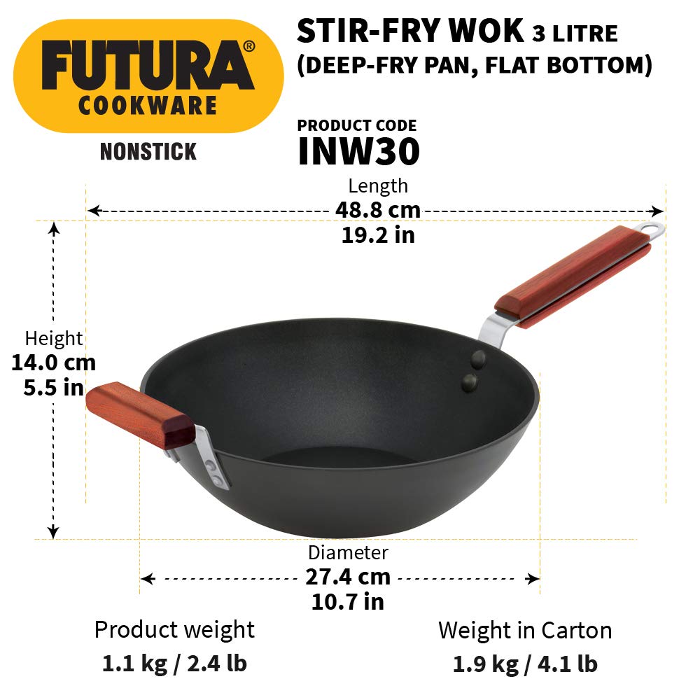 Hawkins Futura Non-stick Flat Bottom induction Base Deep Stir Fry Pan 3 Litres | 27 cms, 3.25mm - INW30