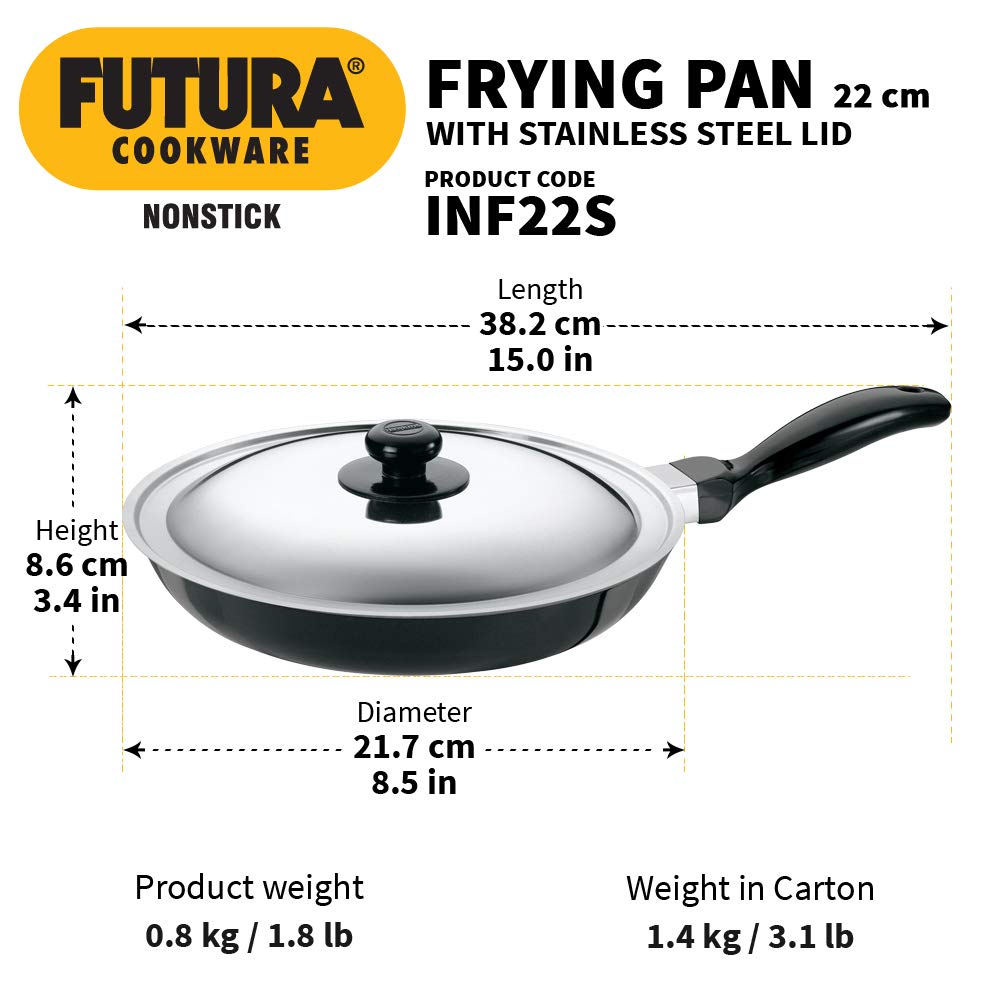 Hawkins Futura Non-stick Fry Pan With Stainless Steel Lid 22 cms, 3.25mm, Induction base - INF 22S
