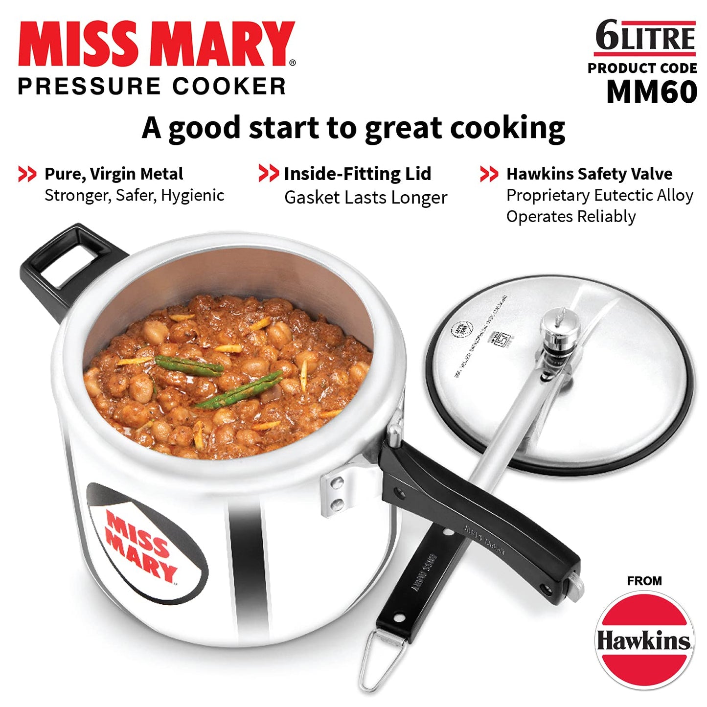 Hawkins Miss Mary Aluminium Inner Lid Pressure Cooker 6 Litres - MM60
