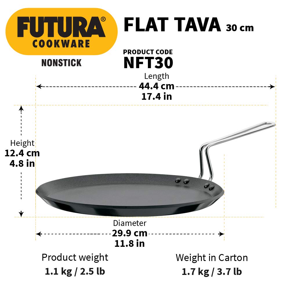 Hawkins Futura Non-stick Flat Tava 30cms, 4.88mm - NFT 30