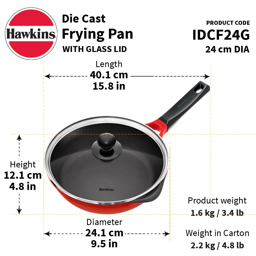 Hawkins Die-Cast Nonstick Induction Base Frying Pan With Glass Lid - IDCF 24G