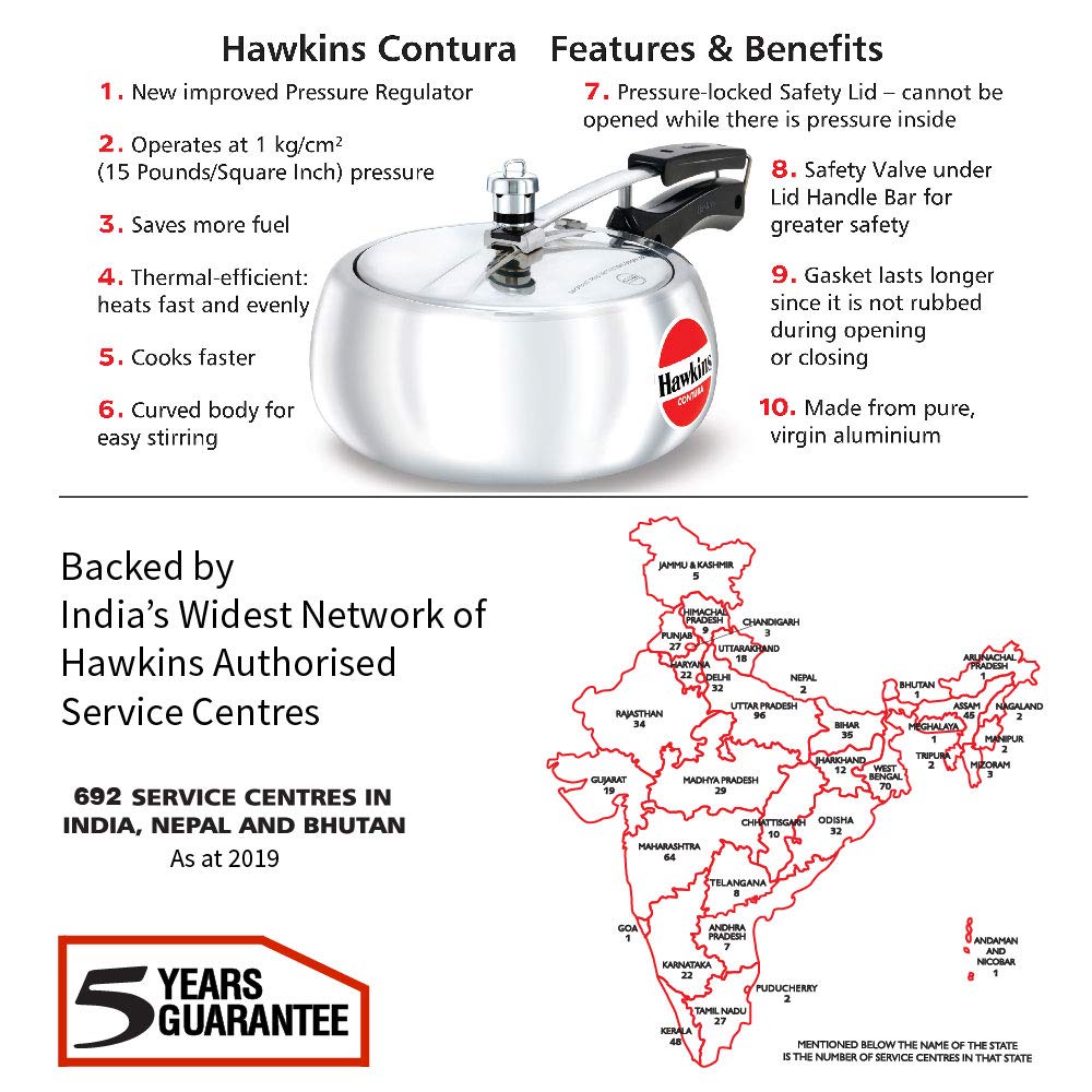 Hawkins Contura Aluminium Inner Lid Pressure Cooker, 3.5 Litres - HC35