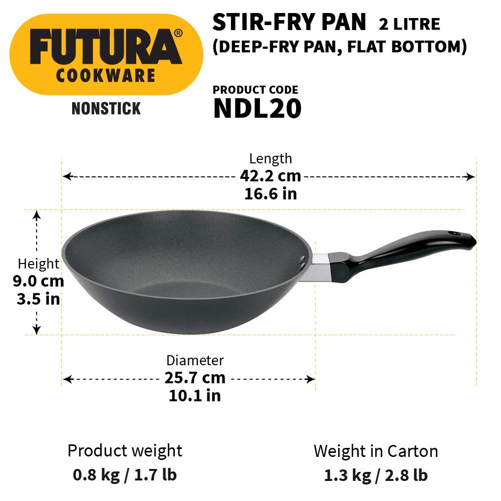 Hawkins Futura Non-stick Flat Bottom Deep Stir Fry Pan 2 Litres | 26 cms, 3.25mm - NDL 20