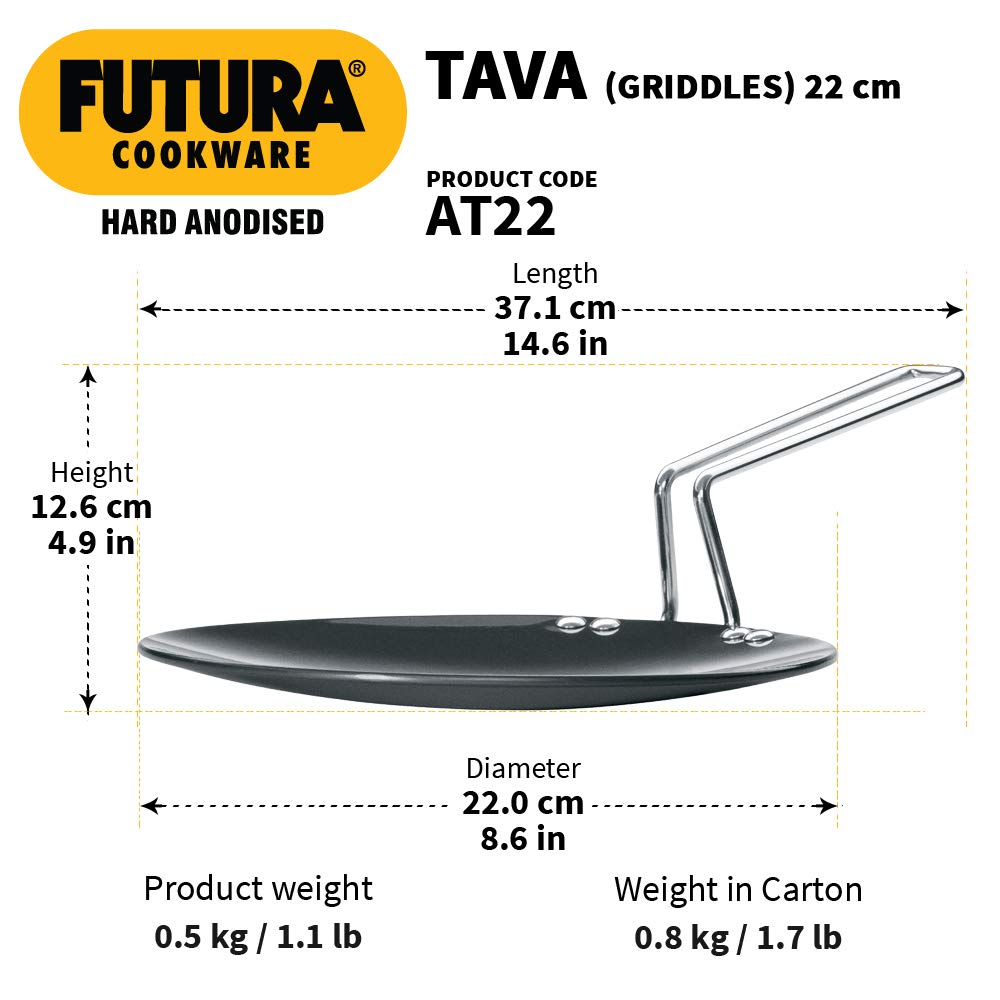 Hawkins Futura Hard Anodised Tava 22 cm, 4.06 mm - AT22