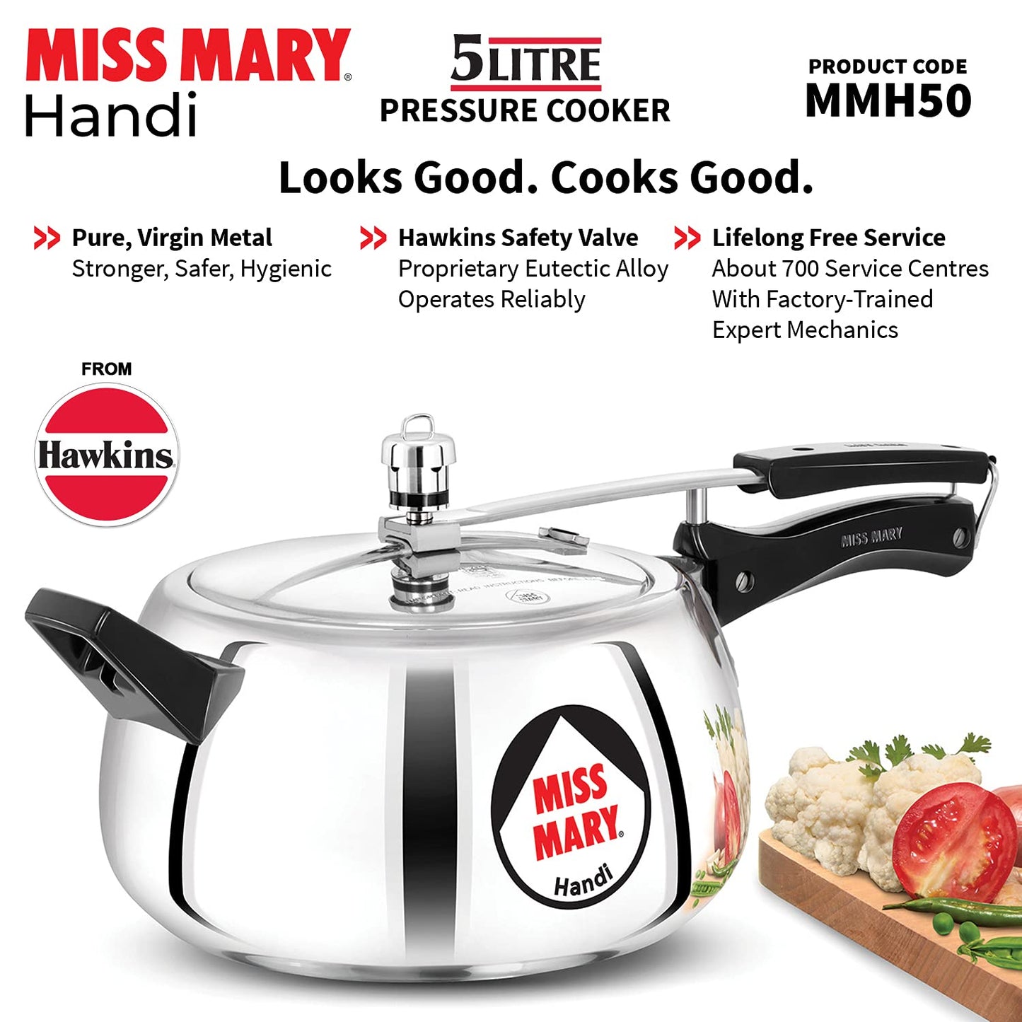 Hawkins Miss Mary Handi Aluminium Inner Lid Pressure Cooker 5 Litres - MMH50