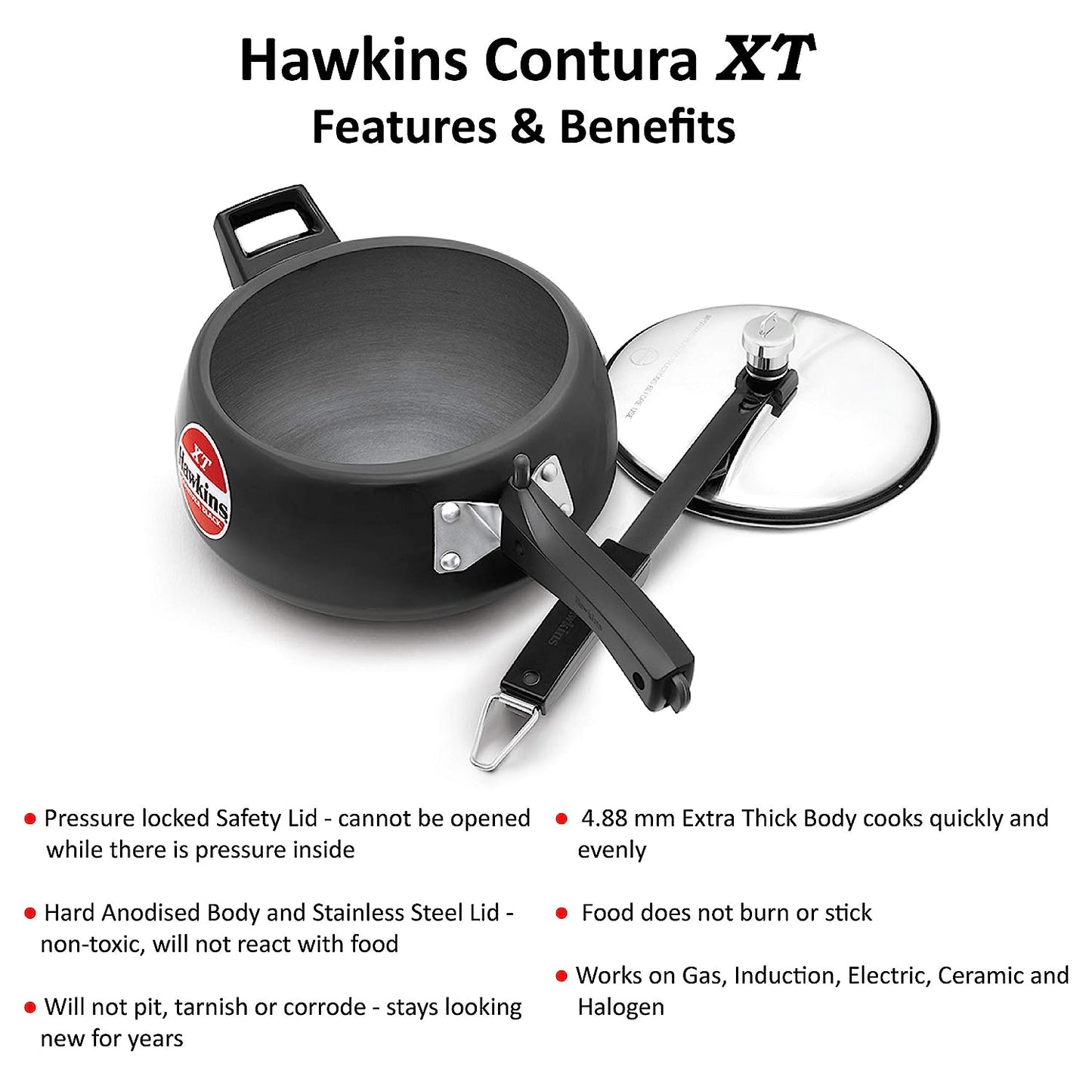 Hawkins Contura Black XT Hard Anodized Inner Lid Pressure Cooker, 3.5 Liters - CXT35