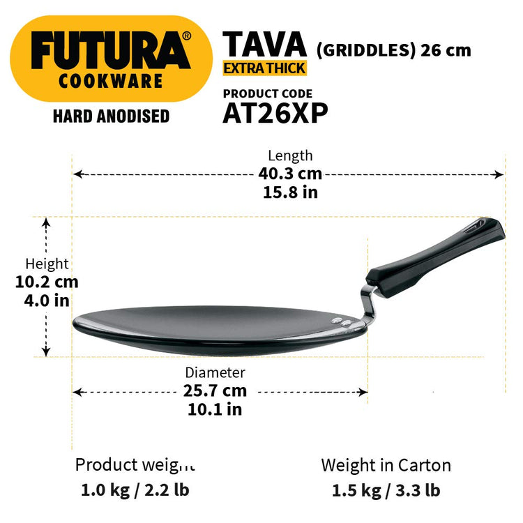 Hawkins Futura Hard Anodised Extra Thick Tava With Plastic Handle 26 cm, 6.35 mm - AT 26XP