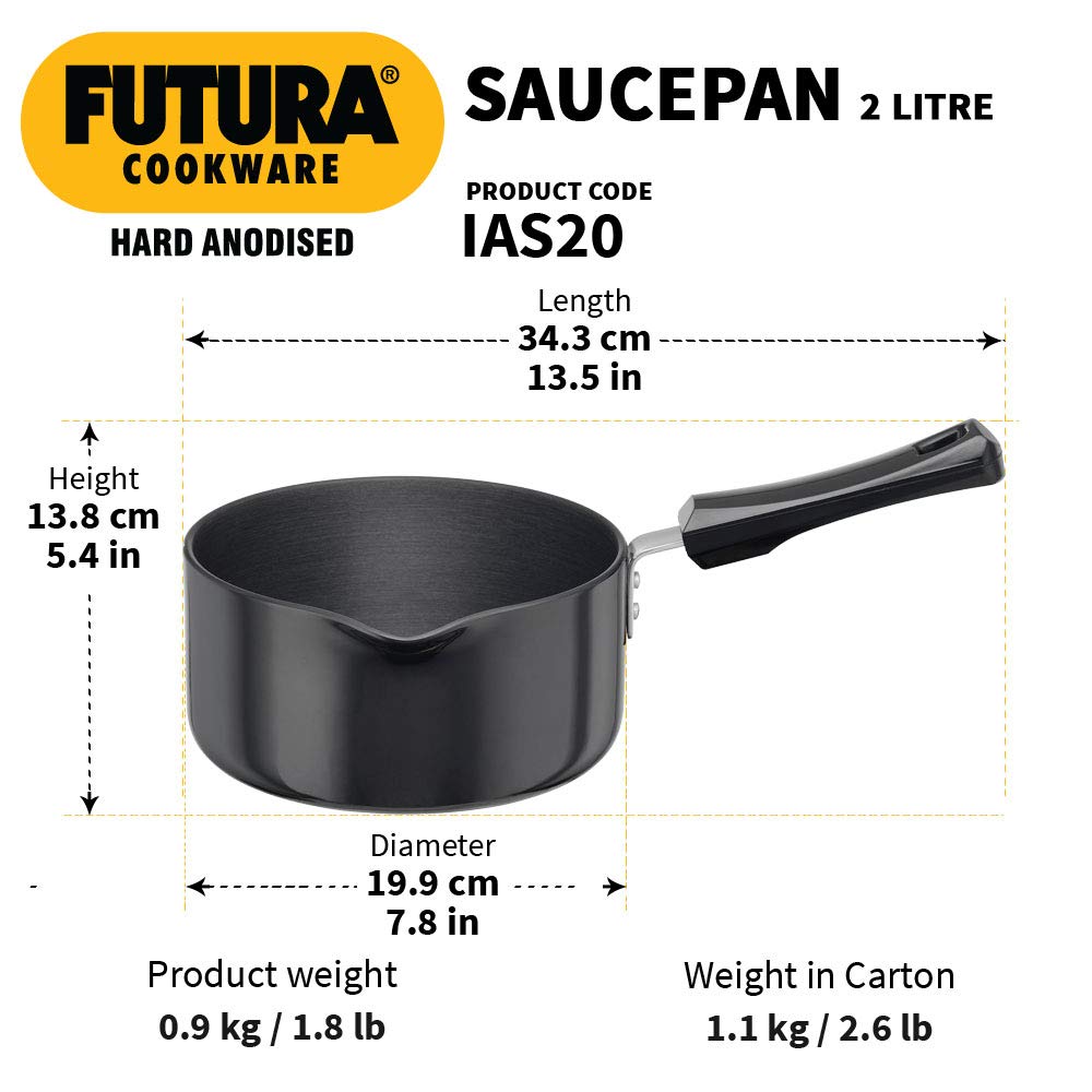 Hawkins Futura Hard Anodised Sauce Pan 2 Litres | 18cm, 3.25mm, Induction Base - IAS 20