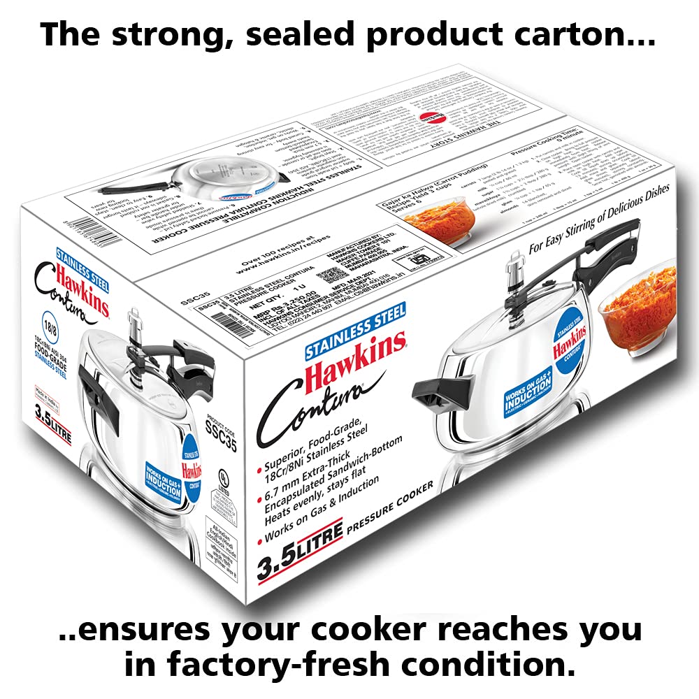 Hawkins Stainless Steel Contura Induction Compatible Inner Lid Pressure Cooker, 3.5 Litres - SSC35