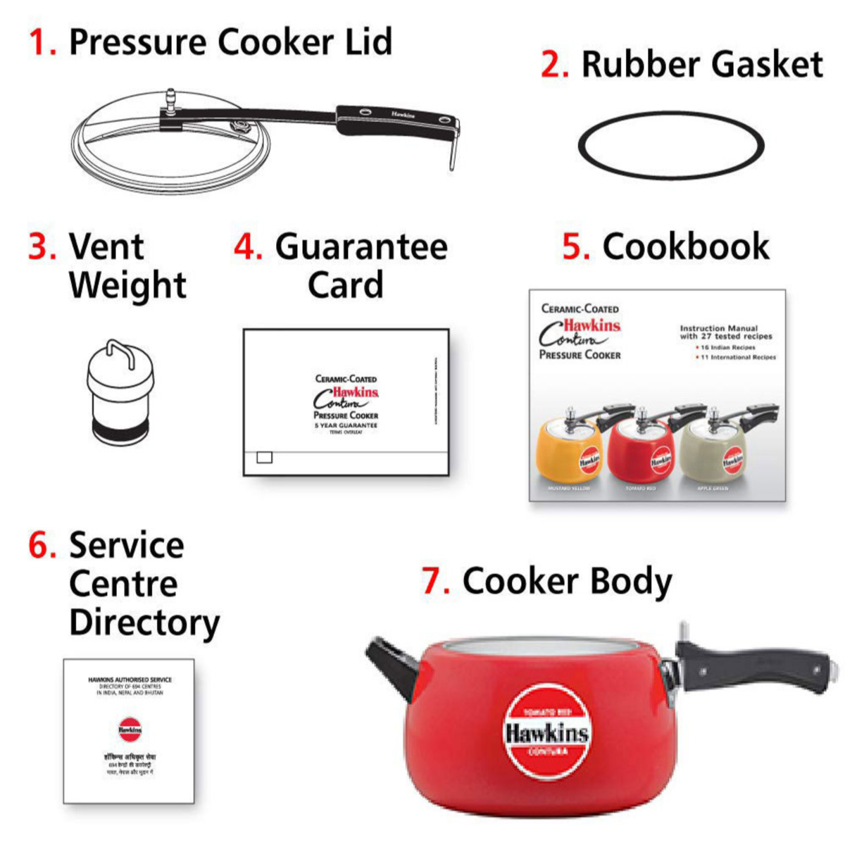 Hawkins Ceramic- Coated Contura 5 Litres Tomato Red Aluminium Inner Lid Pressure Cooker - CTR50