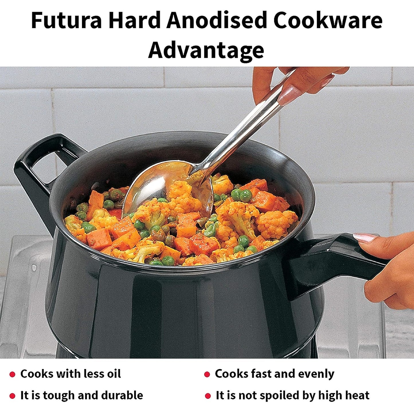 Hawkins Futura Hard Anodised Cook n Serve Handi (Sauce Pan), 1 Long Handle & 1 Short Handle 3 Litres | 21cm, 4.06mm - AH 3L