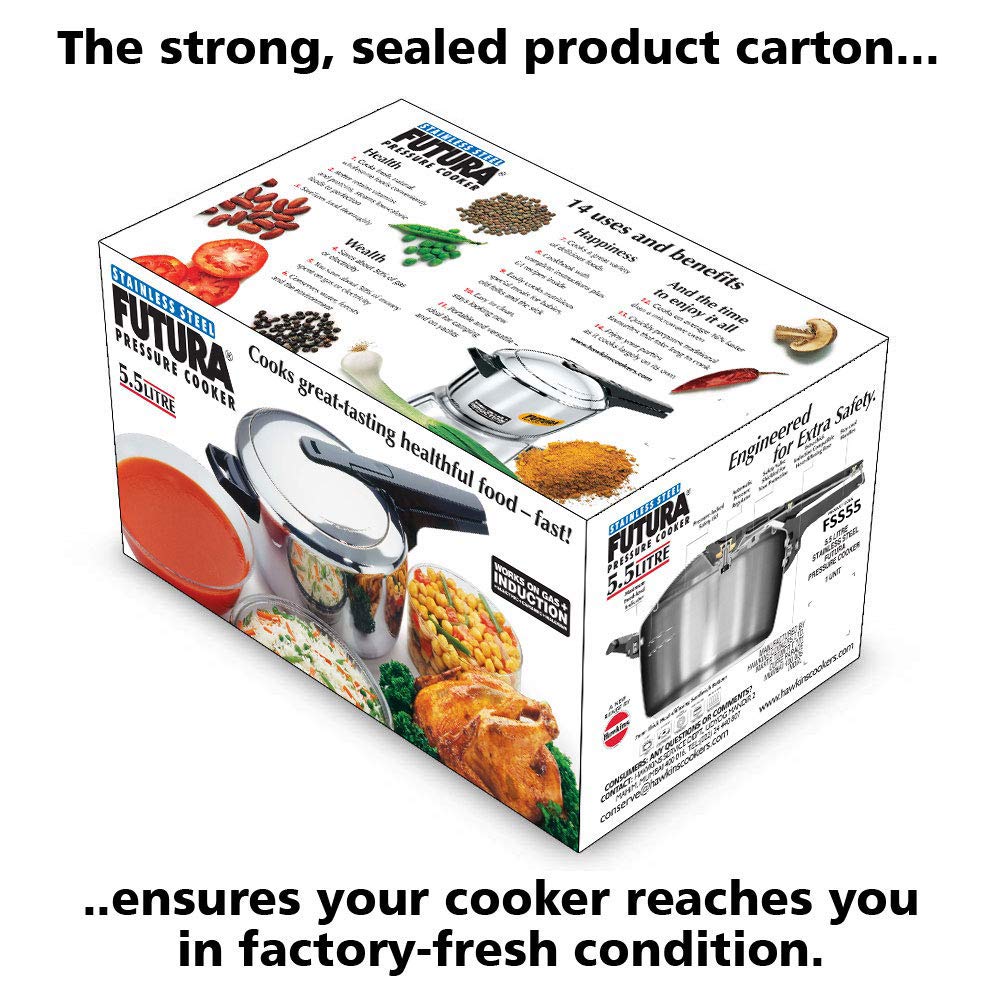 Hawkins Futura Stainless Steel Inner Lid Pressure Cooker Induction Base 5.5 Litres - FSS55