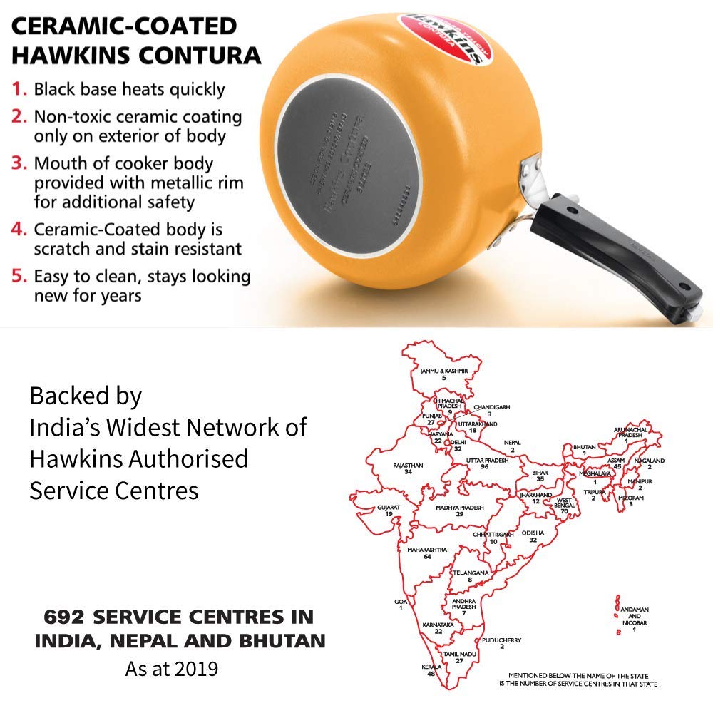 Hawkins Ceramic- Coated Contura 3 Litres Mustard Yellow Aluminium Inner Lid Pressure Cooker - CMY30