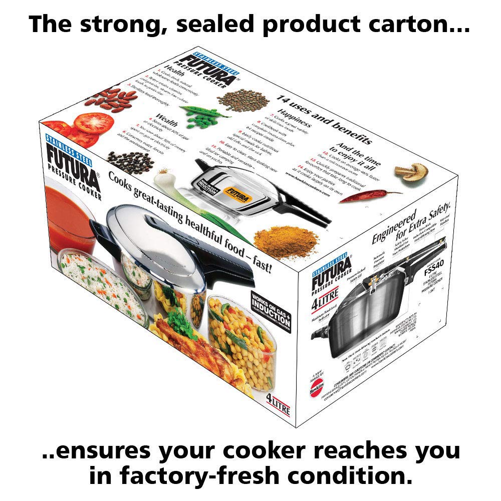 Hawkins Futura Stainless Steel Inner Lid Pressure Cooker Induction Base 4 Litres - FSS40