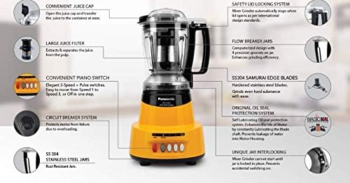 Panasonic MX-AV 425 Mixer Grinder 600 Watts 4 Jars - Quartz Yellow