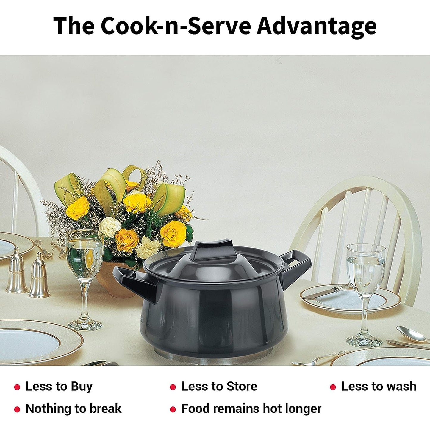 Hawkins Futura Hard Anodised Cook n Serve Handi (Sauce Pan), 2 Short Handle 3 Litres | 21cm, 4.06mm - AH 3S