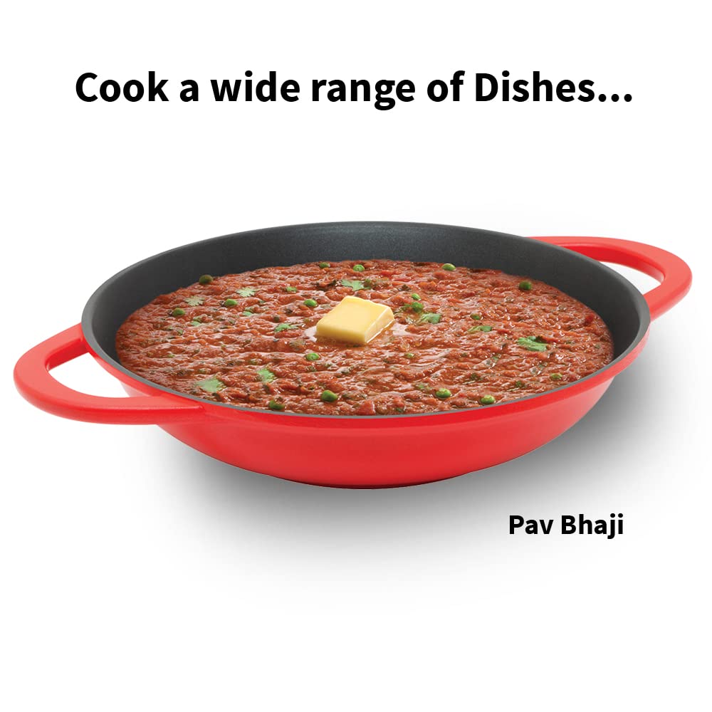 Hawkins Die-Cast Nonstick Induction Base Shallow Kadhai With Glass Lid 3 Litres - IDCSK 3G