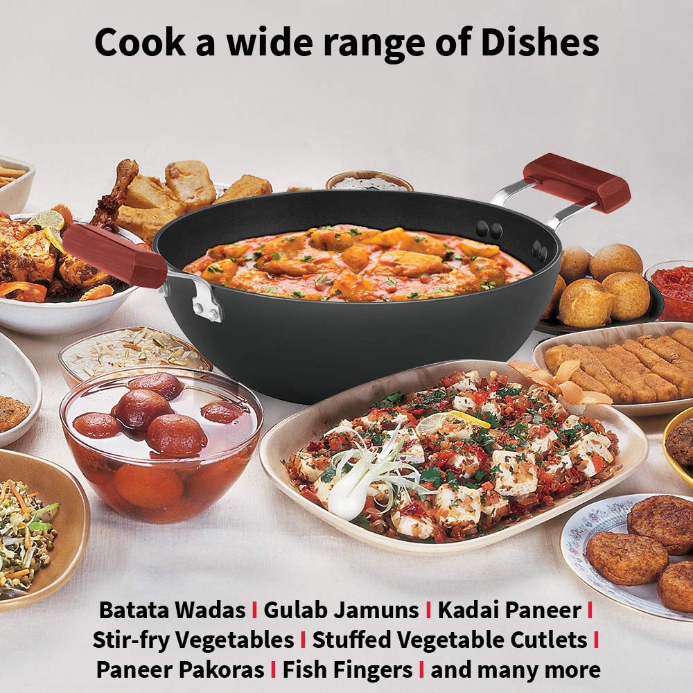 Hawkins Futura Non-stick Flat Bottom Induction Base Deep Kadhai, Fry Pan 3.5 Litres | 26 cms, 3.25mm - INK 35