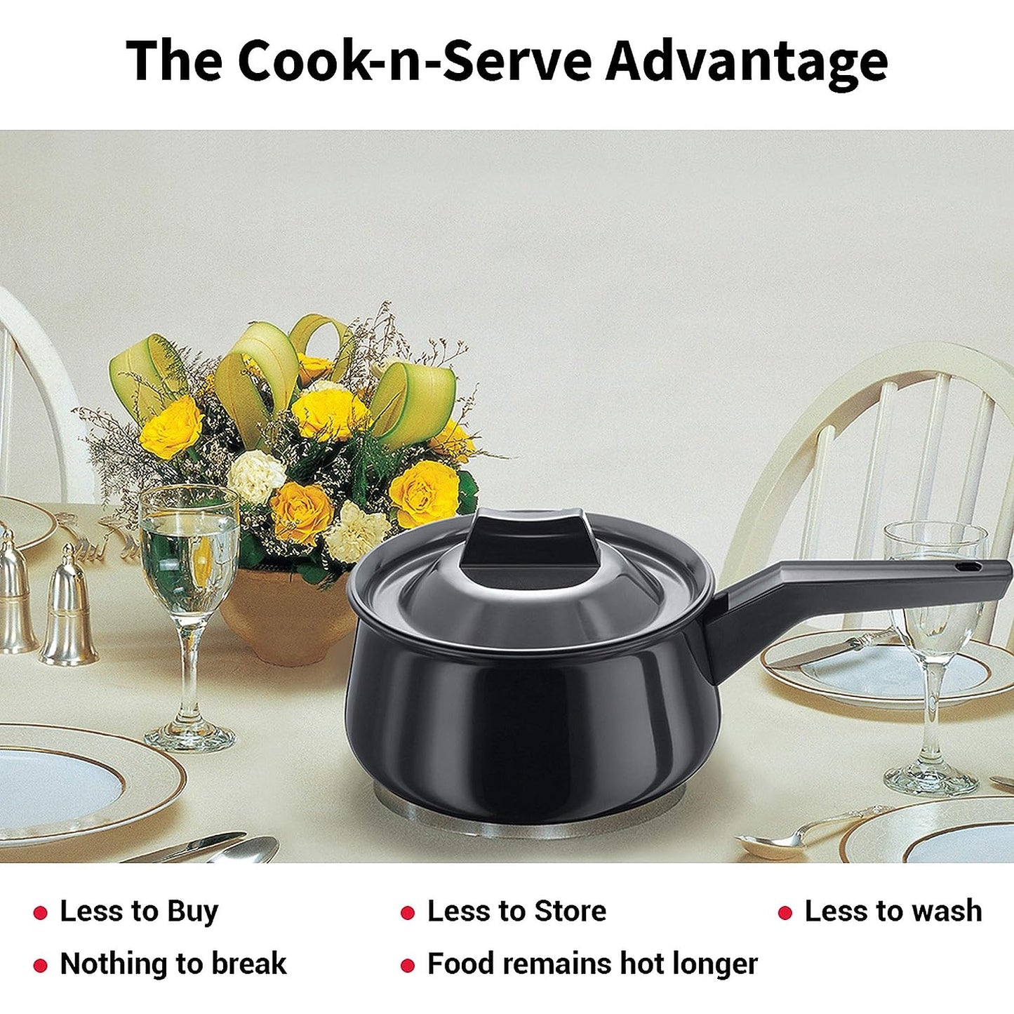 Hawkins Futura Hard Anodised Cook n Serve Handi (Sauce Pan) 2 Litres | 18cm, 4.06mm - AH 20