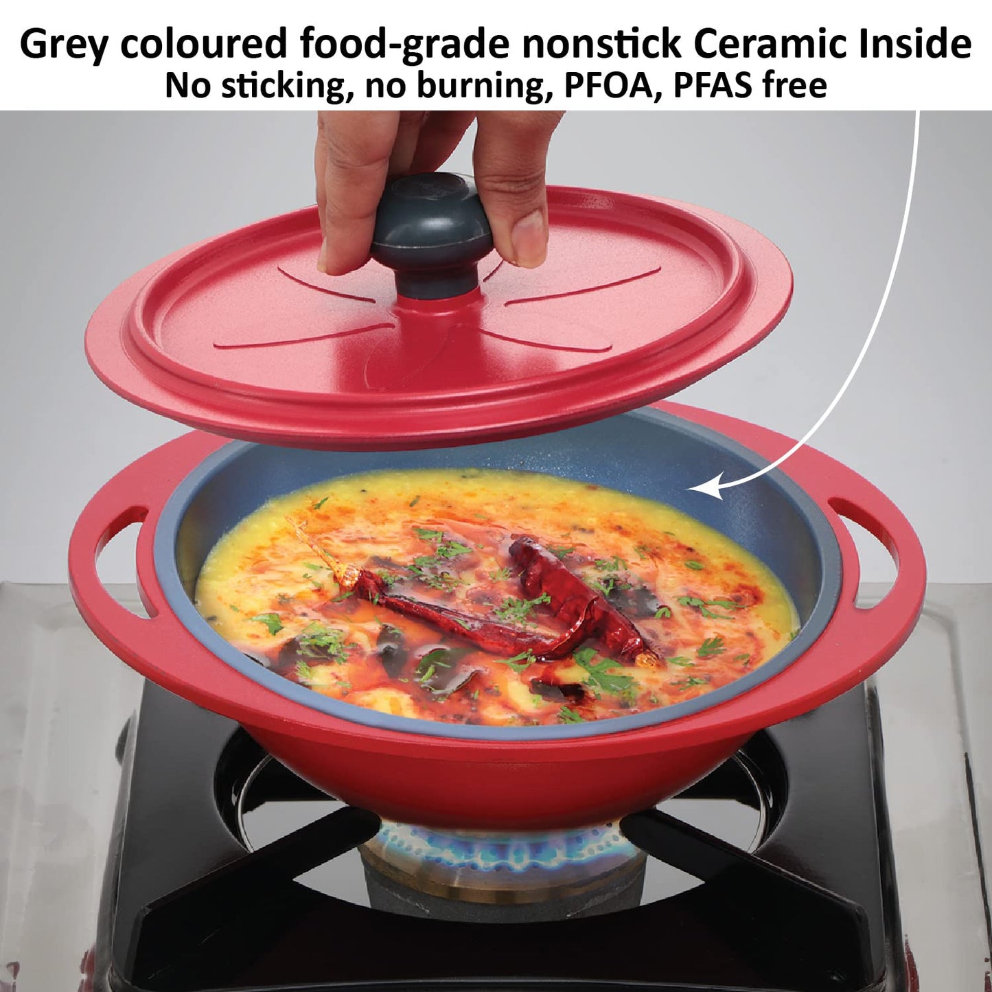 Hawkins Die-Cast Mini Casserole With Lid 0.75 Litres, Round Shaped Die-Cast pan for Cooking, Reheating, Serving and Storing, Red - MCRR75