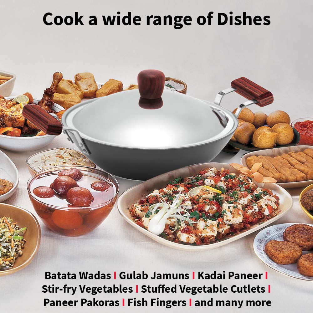 Hawkins Futura Non-stick Flat Bottom Deep Fry Pan With Stainless Steel Lid 2 Litres | 26 cms, 3.25mm - ND 25S