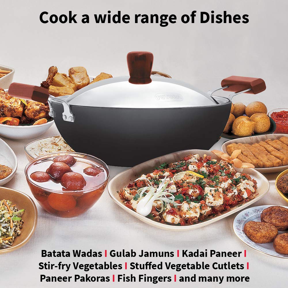 Hawkins Futura Non-stick Flat Bottom Induction Base With Stainless Steel Lid Deep Kadhai, Fry Pan 3.5 Litres | 26 cms, 3.25mm - INK 35S