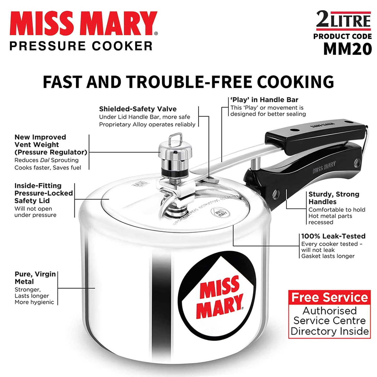 Hawkins Miss Mary Aluminium Inner Lid Pressure Cooker 2 Litres - MM20