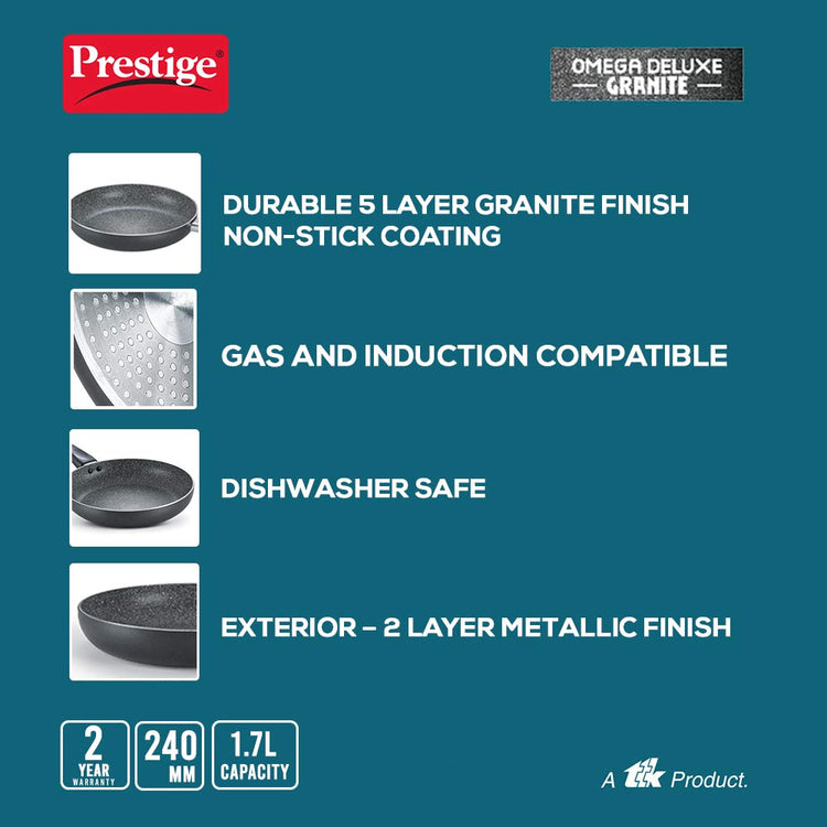 Prestige Omega Deluxe Granite Nonstick Fry Pan 260 mm with Lid - 36308