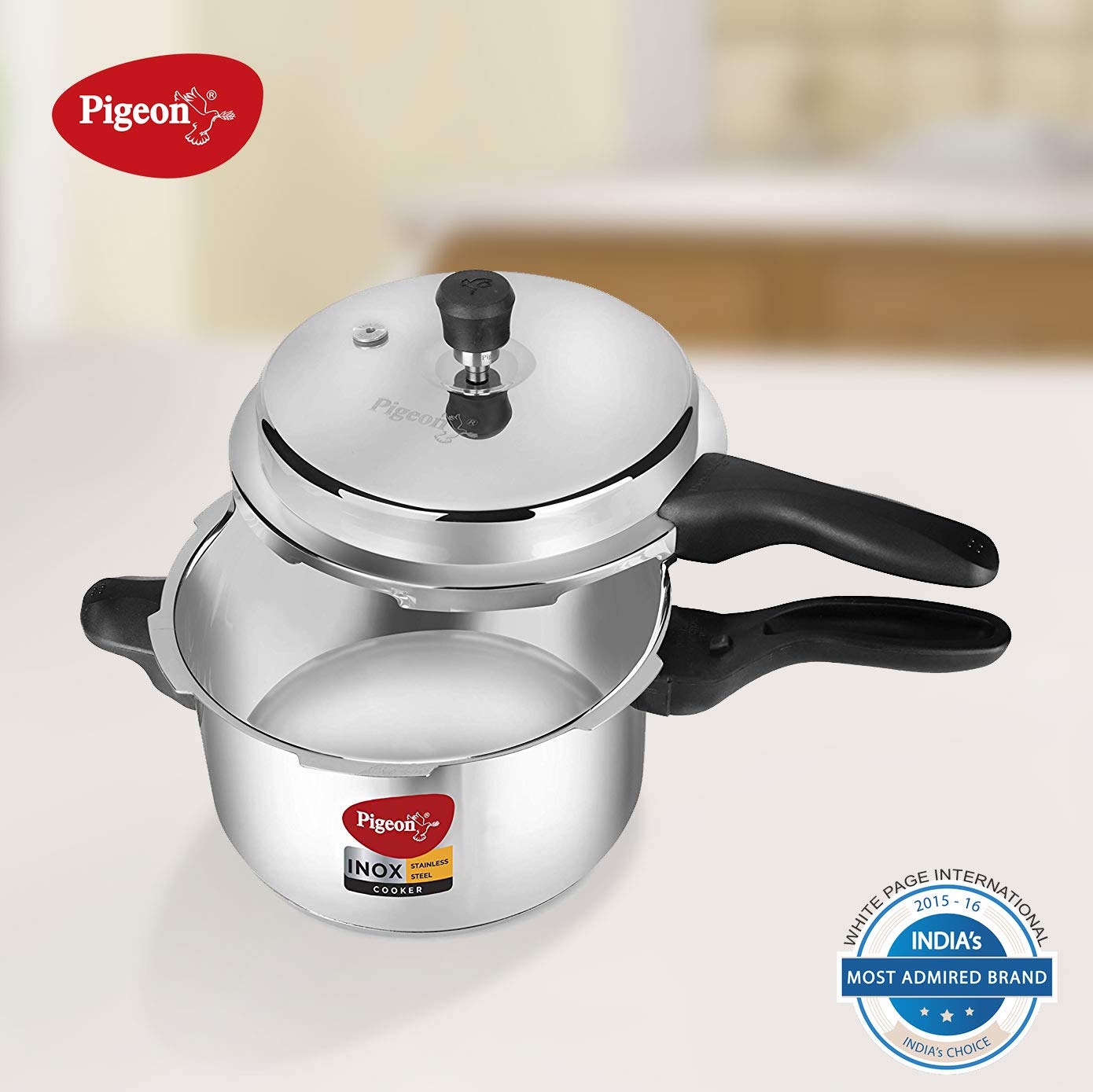 Pigeon Inox Stainless Steel Outer Lid Pressure Cooker 3 Litres, Induction Base - 14044