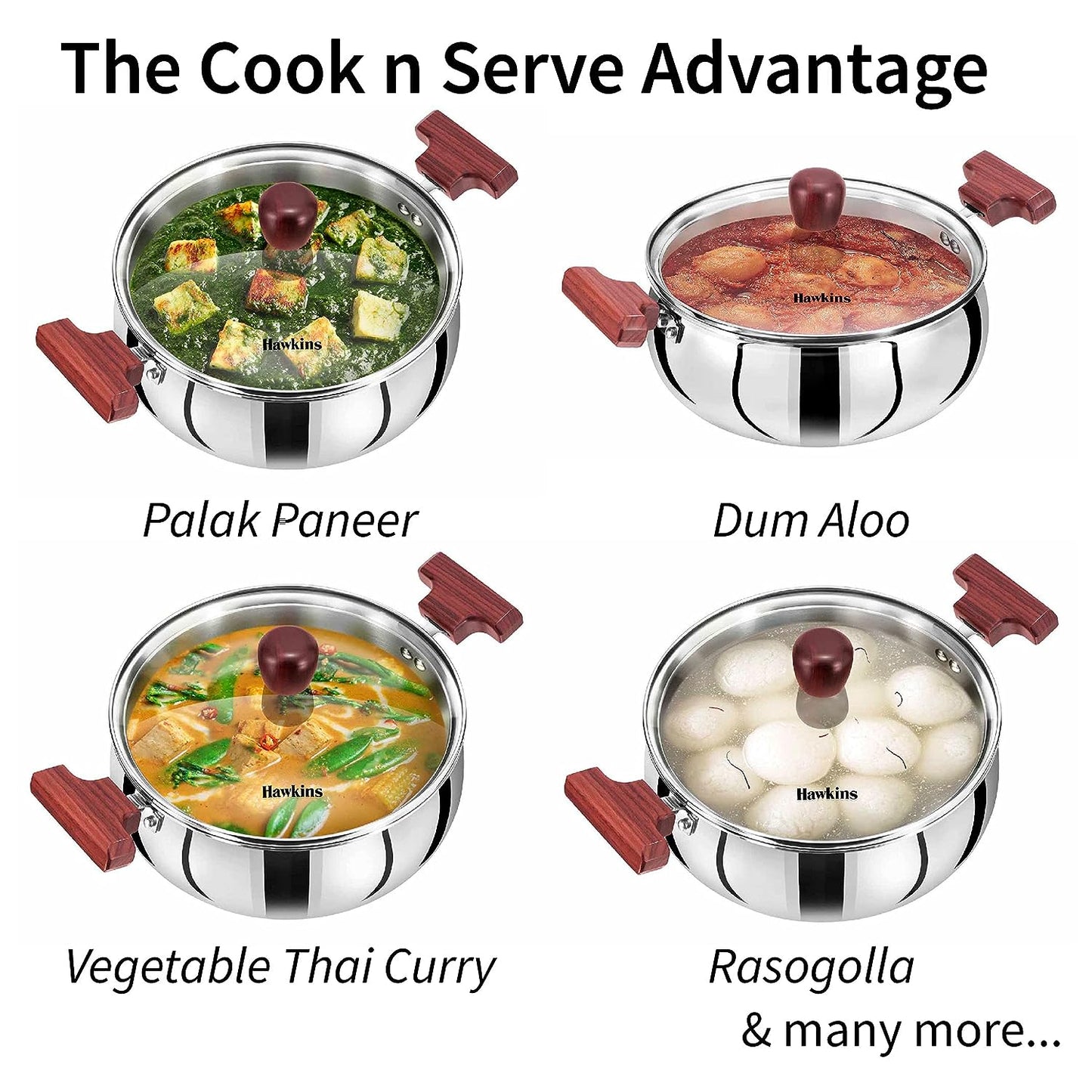 Hawkins Triply Stainless Steel Induction Base Cook n Serve Handi With Glass Lid 2 Litres | 18 cms - SSH 20G