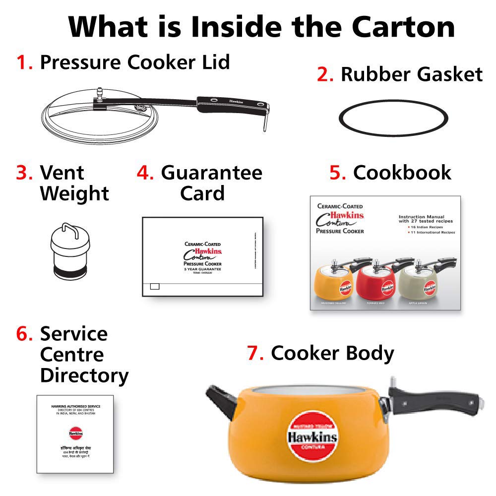 Hawkins Ceramic- Coated Contura 5 Litres Mustard Yellow Aluminium Inner Lid Pressure Cooker - CMY50